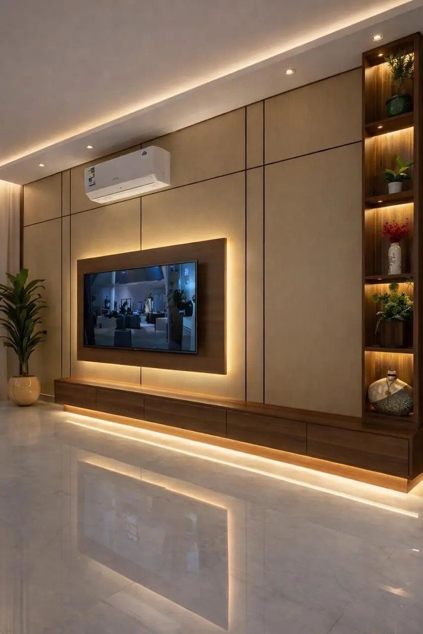 تفصيل ديكور شاشة تلفزيون في الدمام | تصميم جدار شاشة مودرن حسب المقاس
